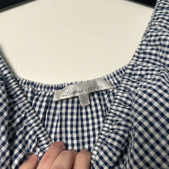 Lovers + Friends Blue Gingham Off the Shoulder Mini Dress Size Small Fit n Flare - Picture 5 of 8